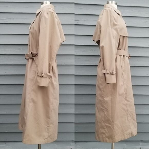 Vintage 80s London Fog Double Breasted Belted British Khaki Plaid Trench Coat 14 - Picture 4 of 10